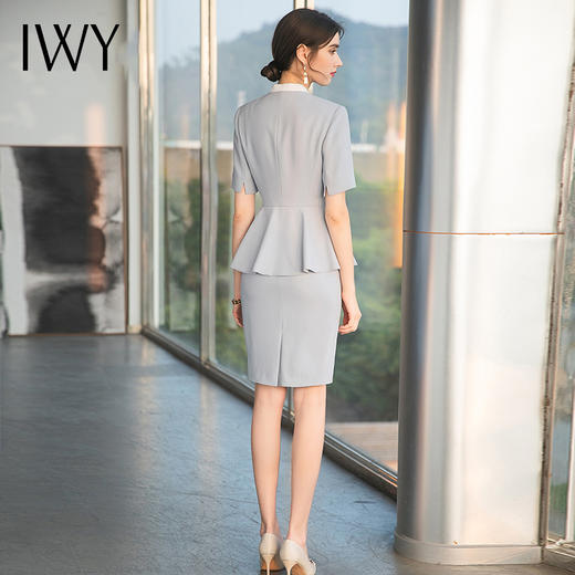 IWY/雾霾蓝色都市时尚设计感职业女士西装套装套裙工作服上班职业装CS1544 商品图3