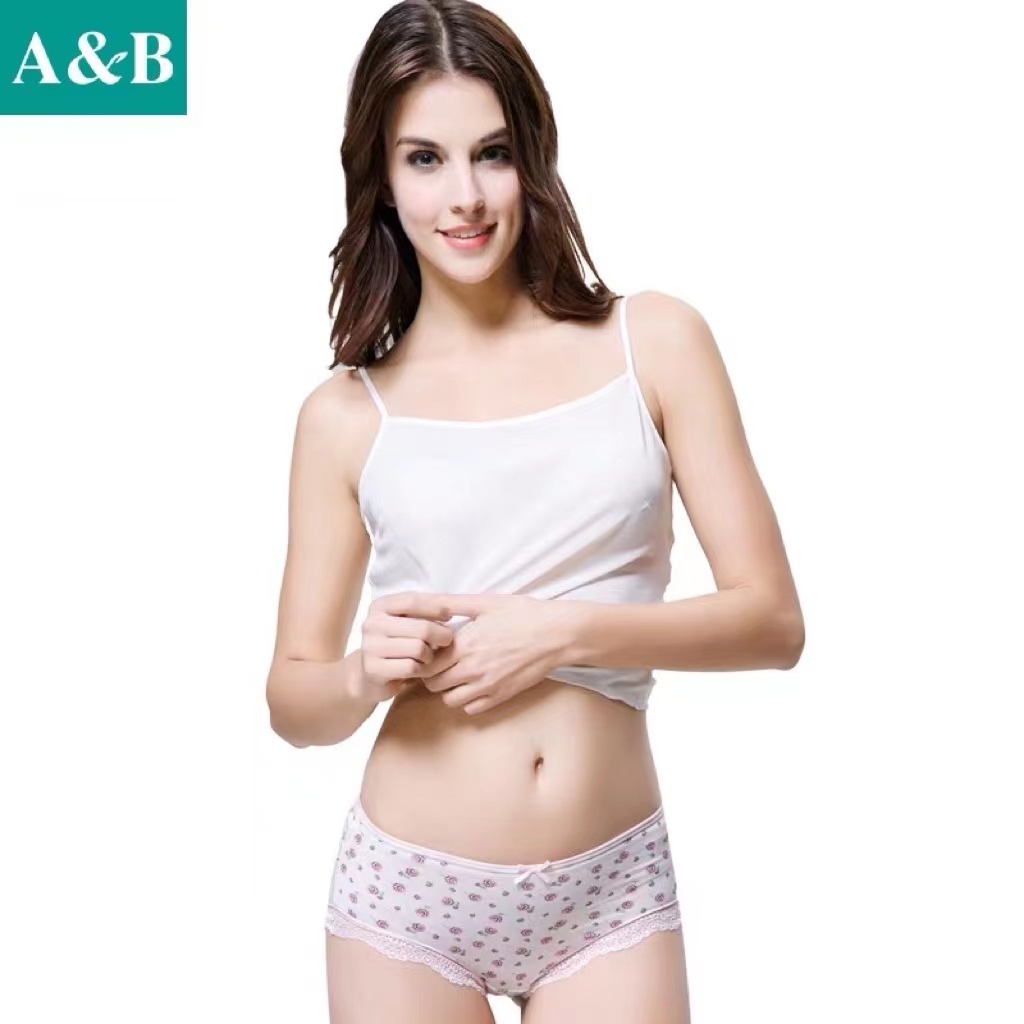 AB女薄款再生纤维中腰蕾丝边抗菌薄款平角裤Y208