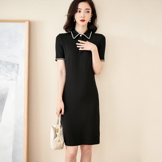 米思阳夏季新款简约气质钉珠Polo领T恤裙短袖直筒连衣裙 商品图2