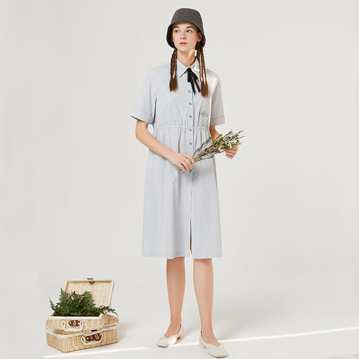 famecoco范可儿休闲宽松纯棉短袖连衣裙女夏季新款气质通勤衬衫裙F223FA012 商品图0