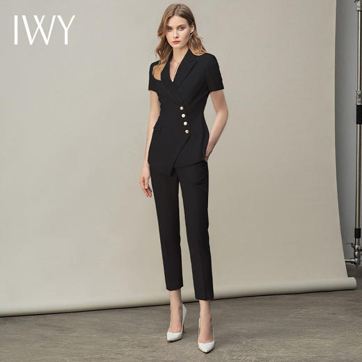 IWY/黑色夏季都市时尚设计感职业女士西装套装工作服上班职业装CP10409 商品图2