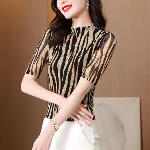 现货t恤，大码网纱双层打底衫中老年夏新款短袖小衫上衣KQL-9819 商品图3