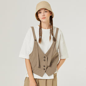 Famecoco范可儿慵懒纯棉马甲女夏时尚年轻减龄马夹外搭叠穿F223CA004