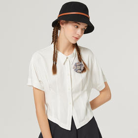 Famecoco范可儿短袖夏季女衬衫修身夏季新款洋气高端别致小衫F223BH011