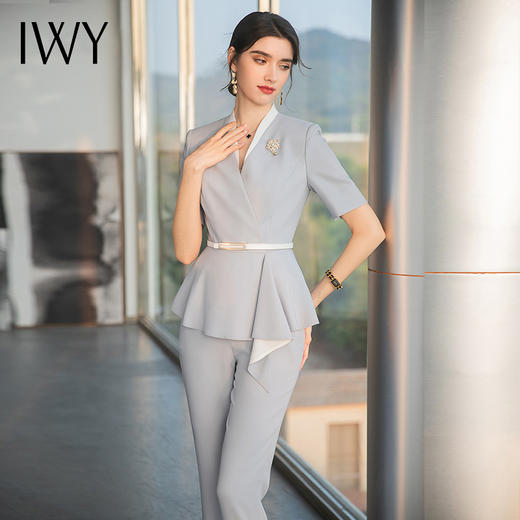 IWY/雾霾蓝色都市时尚设计感职业女士西装套装工作服上班职业装CP1544 商品图4