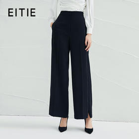 EITIE爱特爱夏季新款时尚通勤薄款显瘦高腰黑色直筒休闲裤女B2205906