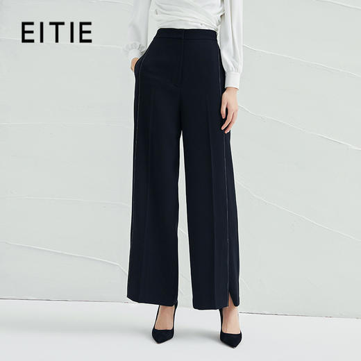 EITIE爱特爱夏季新款时尚通勤薄款显瘦高腰黑色直筒休闲裤女B2205906 商品图0