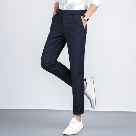 罗蒙春季男装九分西裤男士正装商务通勤百搭直筒修身显瘦弹力男裤子 商品图9