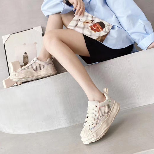 lfgj jeans BB098 真皮网面面料内里单里圆头系带溶解鞋平底软底女鞋 商品图2