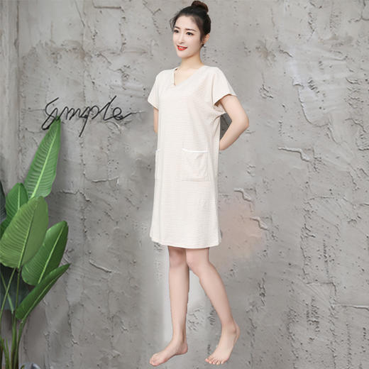 V领家居裙 M-XL 棕色条纹 商品图4