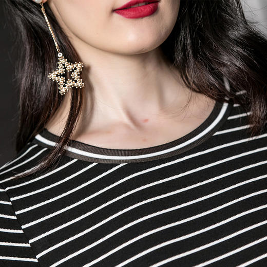 芳外芳外优雅气质中长裙休闲时尚条纹网纱拼接假两件连衣裙 商品图4