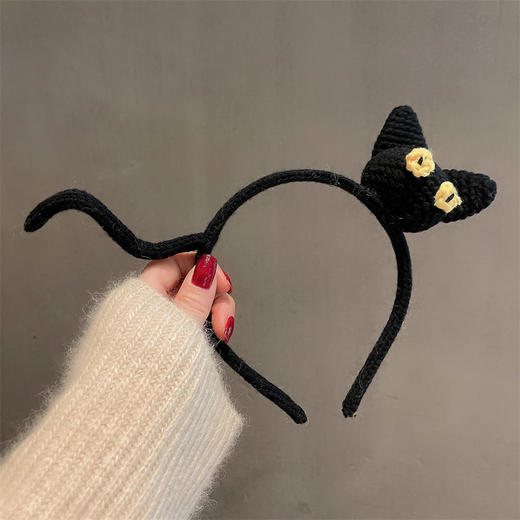 韩系黑色小猫针织卡通画发箍洗脸用敷面膜头箍女韩版外戴百搭 商品图9