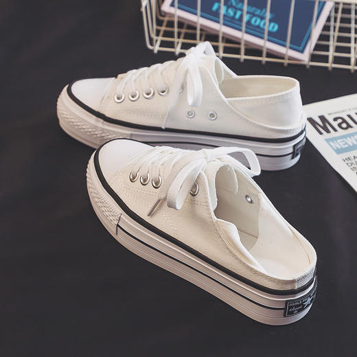 2022春夏新款一鞋两穿厚底半拖帆布鞋女韩版百搭一脚蹬懒人鞋子潮 商品图0