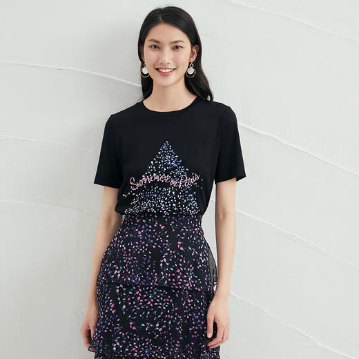 EITIE爱特爱夏款舒适时尚简约亲肤T恤打底短袖女上衣6602301 商品图2