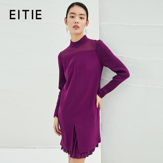 EITIE爱特爱女装冬季新款双层开叉拼接裙摆宽松半高领连衣裙5207951 商品图2