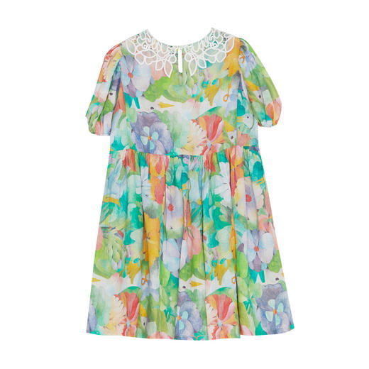 谜底连衣裙2022夏季苎麻透气高腰中长裙蝴蝶领花裙子222ML0589 商品图4