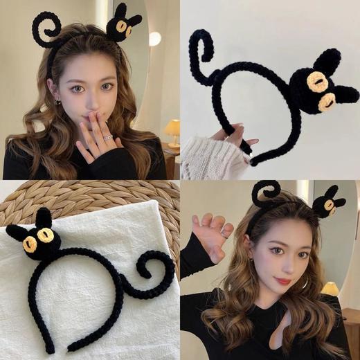 韩系黑色小猫针织卡通画发箍洗脸用敷面膜头箍女韩版外戴百搭 商品图0