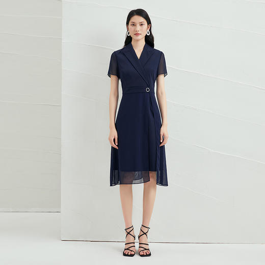 EITIE爱特爱女装夏季新款雪纺拼接V字领连衣裙女6607362 商品图1