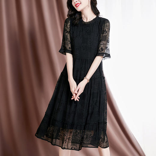 气质优雅，经典耐看新款桑蚕丝顺纡绣花连衣裙SM-82296531 商品图1