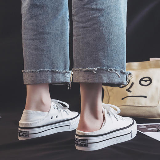 2022春夏新款一鞋两穿厚底半拖帆布鞋女韩版百搭一脚蹬懒人鞋子潮 商品图2