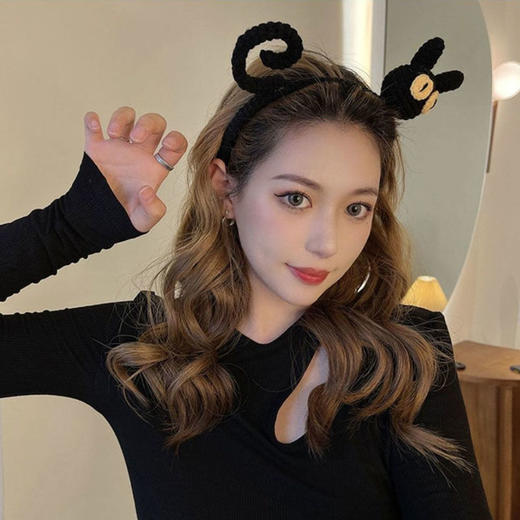 韩系黑色小猫针织卡通画发箍洗脸用敷面膜头箍女韩版外戴百搭 商品图3
