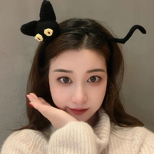 韩系黑色小猫针织卡通画发箍洗脸用敷面膜头箍女韩版外戴百搭 商品图6