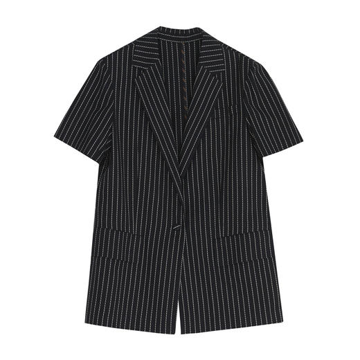 谜底宽肩廓形西装女2022夏季设计感小众纯棉短袖西服女222MW0509 商品图4