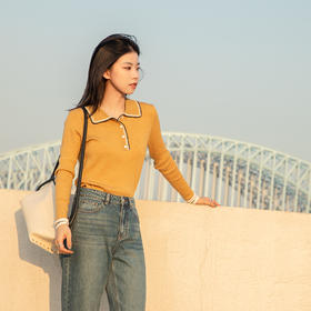 单品推荐|超细美丽诺羊毛手工钩花撞色Polo衫