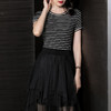 芳外芳外优雅气质中长裙休闲时尚条纹网纱拼接假两件连衣裙 商品缩略图1