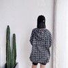 2021夏季新款格子连帽连衣裙女长袖抽绳 商品缩略图3