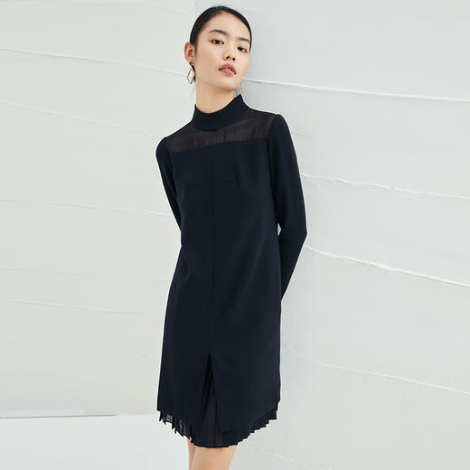 EITIE爱特爱女装冬季新款双层开叉拼接裙摆宽松半高领连衣裙5207951 商品图8