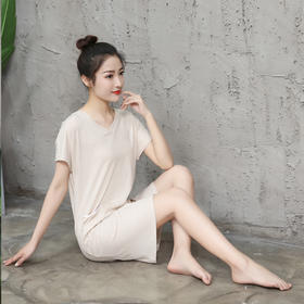 V领家居裙 M-XL 棕色条纹