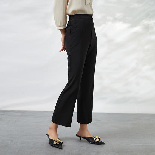 EITIE爱特爱夏季新款百搭显瘦修身铅笔裤黑色高腰休闲长裤女B2205910 商品图2