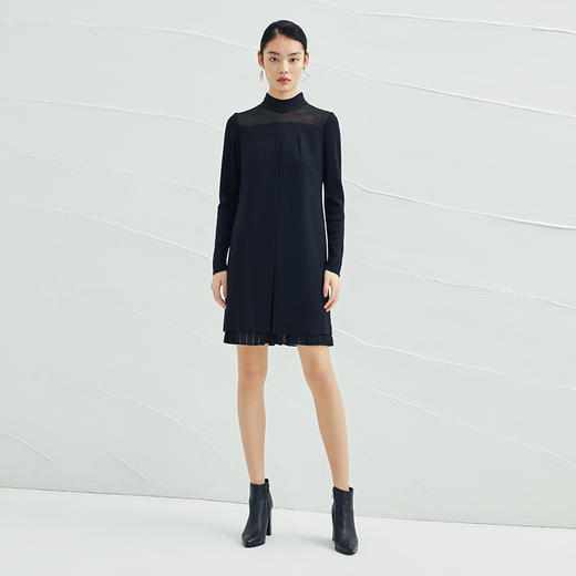 EITIE爱特爱女装冬季新款双层开叉拼接裙摆宽松半高领连衣裙5207951 商品图7