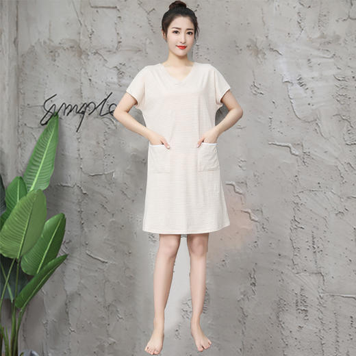 V领家居裙 M-XL 棕色条纹 商品图1