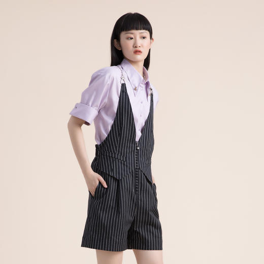 谜底背带短裤女2022夏季复古条纹马夹廓形222MK0514 商品图1