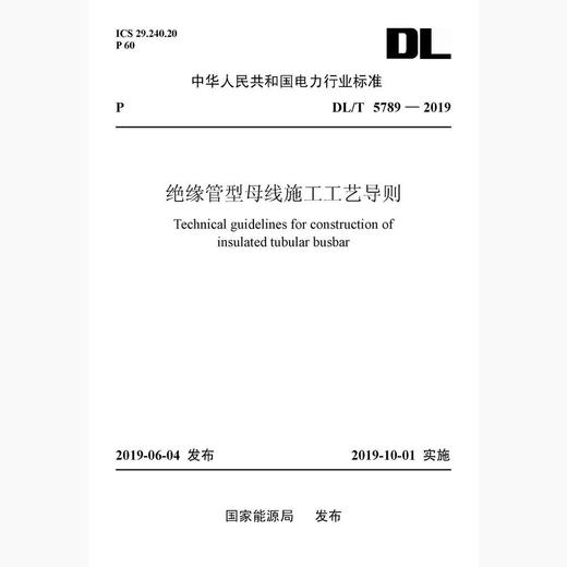 【按需印刷】DL/T5789-2019 绝缘管型母线施工工艺导则 商品图0