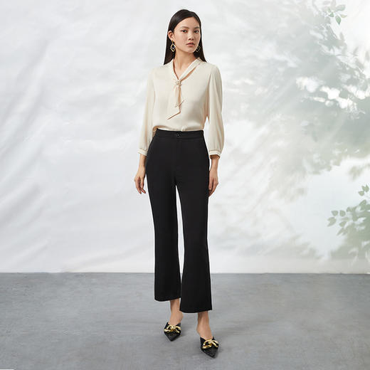 EITIE爱特爱夏季新款百搭显瘦修身铅笔裤黑色高腰休闲长裤女B2205910 商品图1