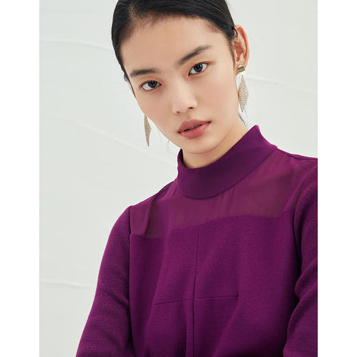 EITIE爱特爱女装冬季新款双层开叉拼接裙摆宽松半高领连衣裙5207951 商品图14