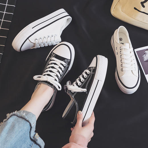 2022春夏新款一鞋两穿厚底半拖帆布鞋女韩版百搭一脚蹬懒人鞋子潮 商品图1