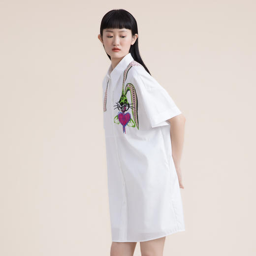 谜底衬衫连衣裙2022夏季新款纯棉兔子先生印花H型中长裙222ML0591 商品图1