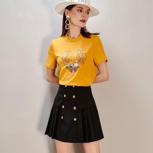 夏季时尚套装刺绣短袖T恤百褶A字半裙两件套 商品图2