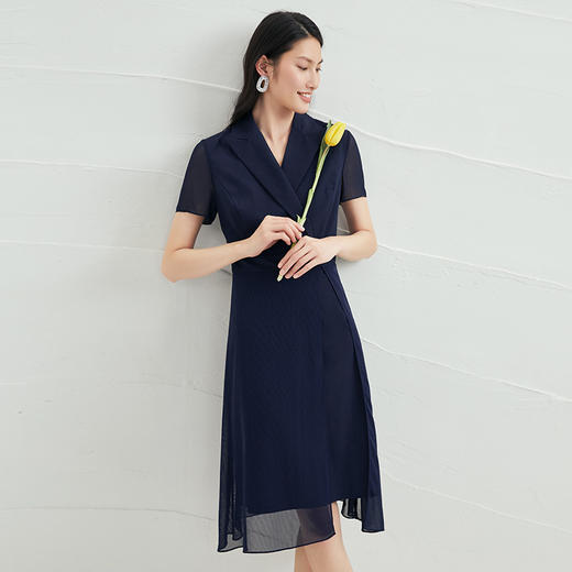 EITIE爱特爱女装夏季新款雪纺拼接V字领连衣裙女6607362 商品图3