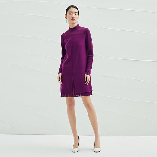 EITIE爱特爱女装冬季新款双层开叉拼接裙摆宽松半高领连衣裙5207951 商品图11