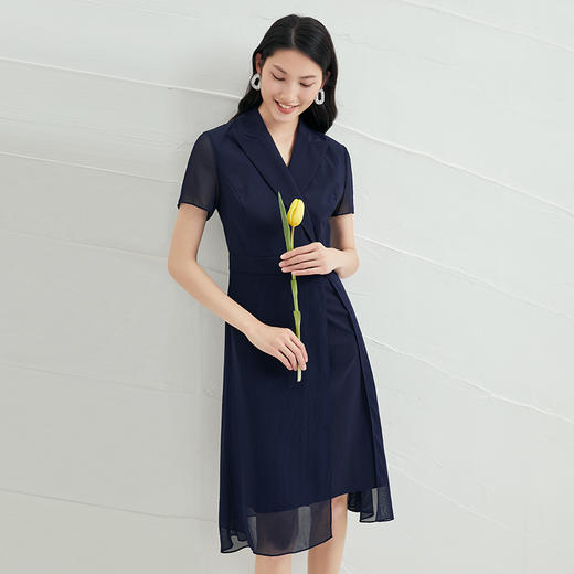 EITIE爱特爱女装夏季新款雪纺拼接V字领连衣裙女6607362 商品图2