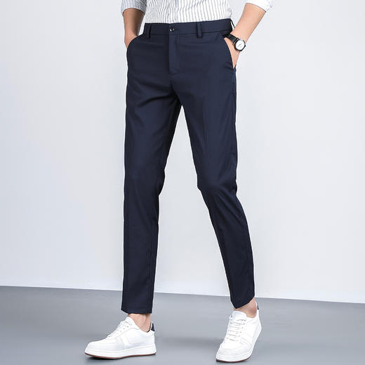 罗蒙春季男装九分西裤男士正装商务通勤百搭直筒修身显瘦弹力男裤子 商品图7