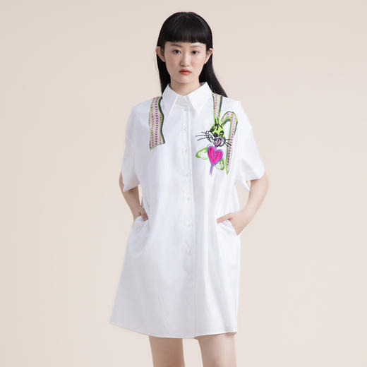 谜底衬衫连衣裙2022夏季新款纯棉兔子先生印花H型中长裙222ML0591 商品图0