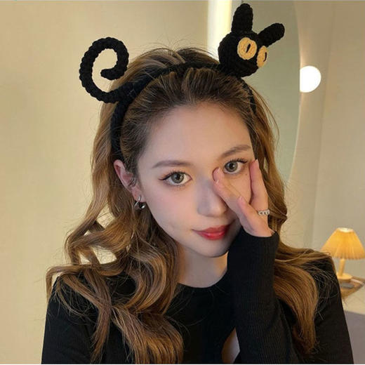 韩系黑色小猫针织卡通画发箍洗脸用敷面膜头箍女韩版外戴百搭 商品图4