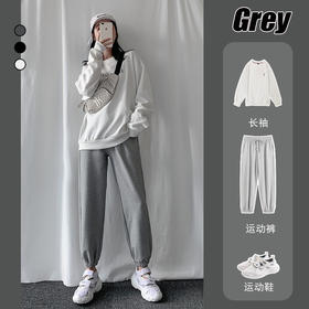 2022新款春秋季休闲束脚卫裤显瘦阔腿裤女收口系带宽松棉质运动裤