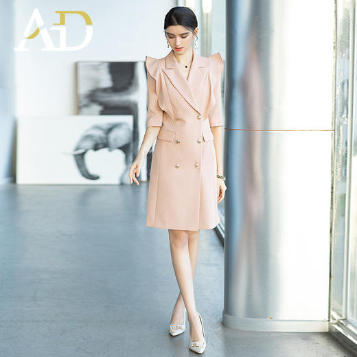 AD西装连衣裙女春夏烟粉色荷叶边西服裙高级感名媛轻奢正装a字裙 商品图0